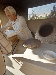 Making bread the traditional way.  