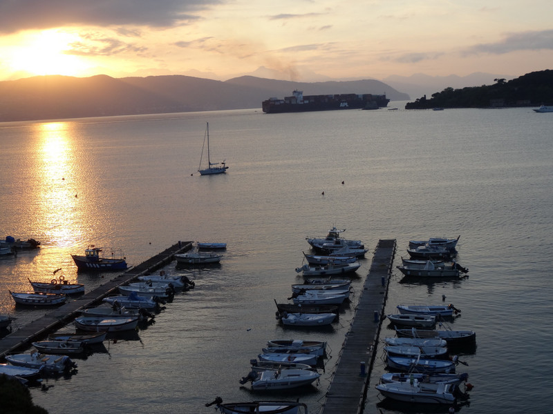 Sunset from our room overlooking the harbour 