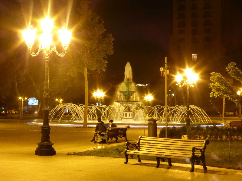 Fountains at night in the nearby park