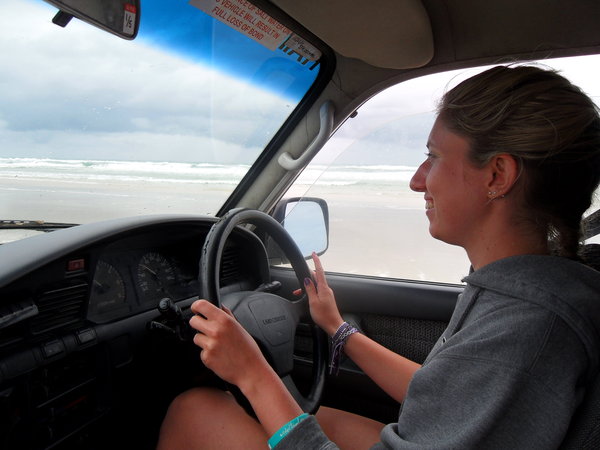 Me driving the Land Cruiser on the beach