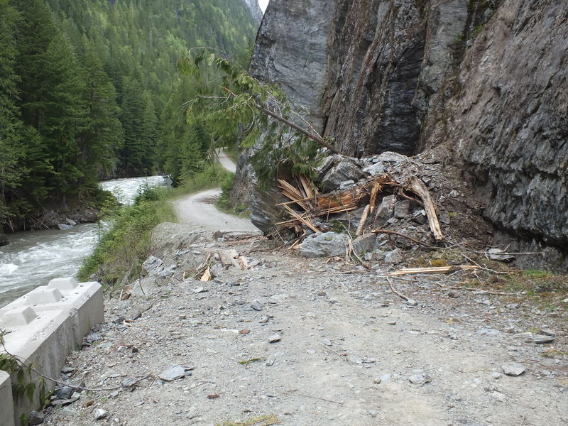 Landslide blocking road