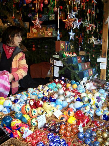 Christmas ornaments at a booth