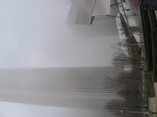 The fog made the buildings look very mystical.