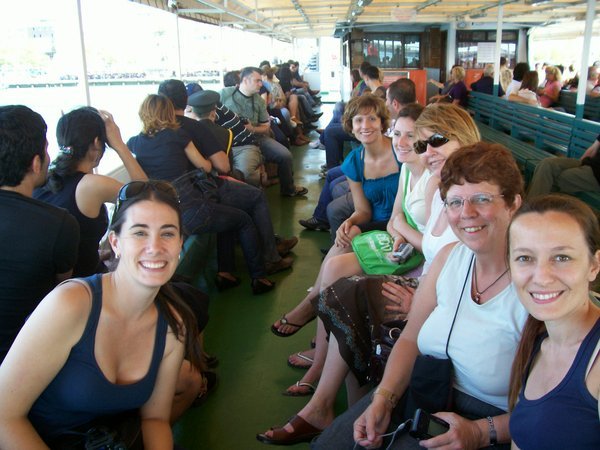 a bunch of English teachers hanging out on a ferry