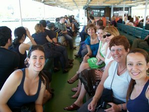 a bunch of English teachers hanging out on a ferry