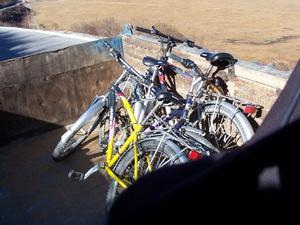 The bikes on the waggon when we hitched