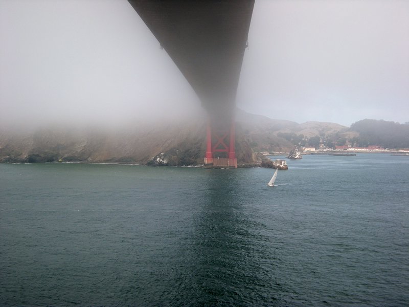 passing under Golden Gate in the fog