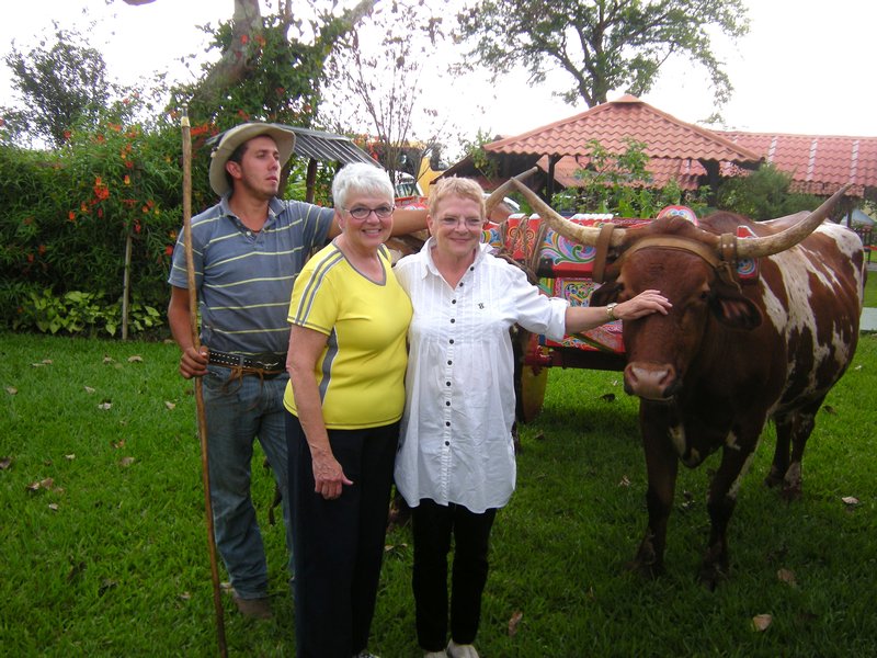 Nancy, Sharon and the oxen outside San Jose