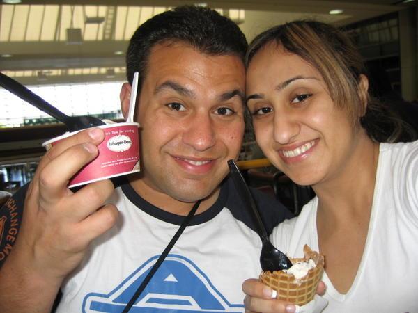 Eating ice cream at the airport