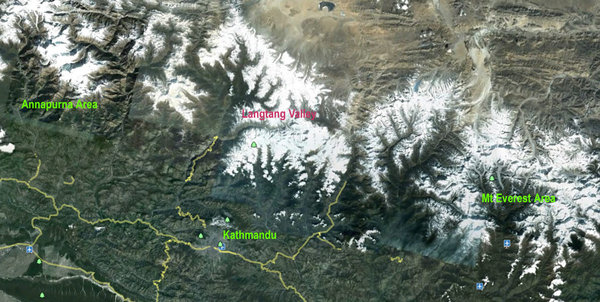 Langtang Valley in relation to Kathmandu