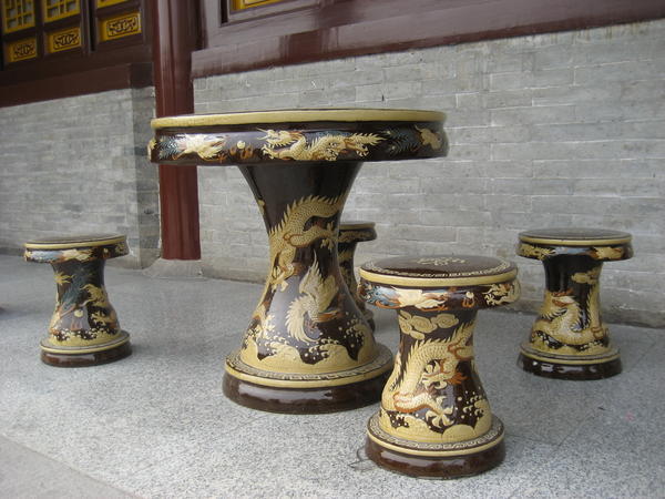 Set of Lacquer wood table and chairs at the Big Goose Pagoda Temple
