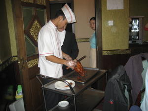 Chef preparing Peking Duck for our final night in Beijing