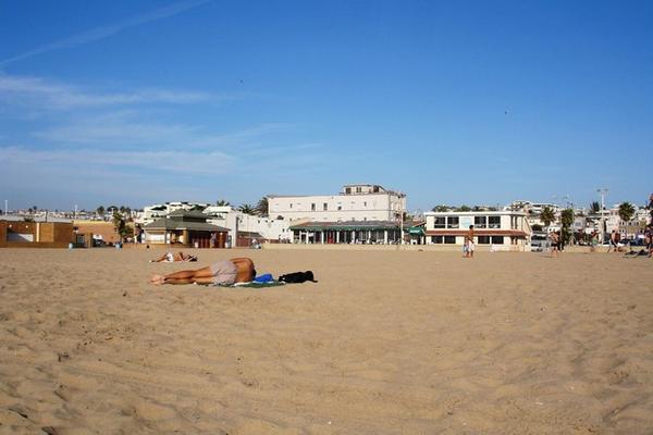 View of the hostel from the beach