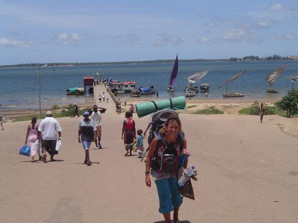 Coming off the boat. Inhambane is the stop over before Vilanculos. At the back you can see the hand made boats called Dhows