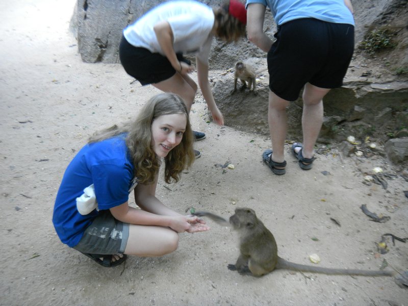 Katja feeding a monkey
