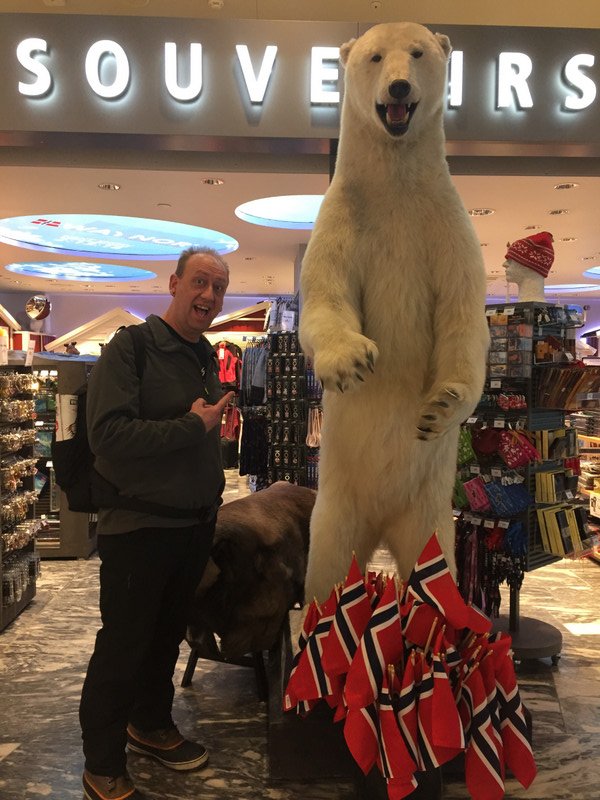 hubby and polar bear in Oslo airport.