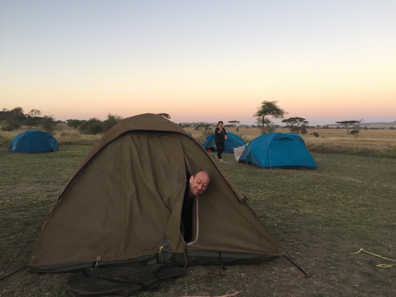 hubby in our tent at Serengeti