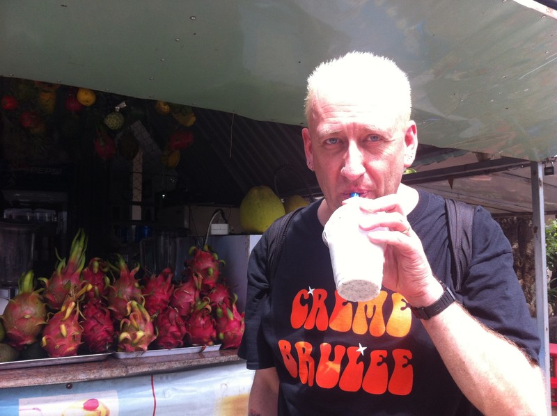 Drinking the dragonfruit juice