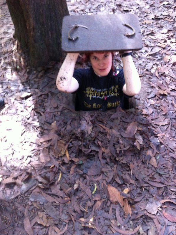 In the hiding hole, Cu Chi Tunnels, Vietnam