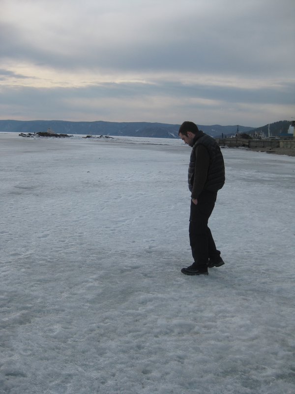 Steve kicking holes in the ice