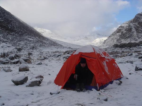 Camp 1 on trek after no sleep and near frostbite