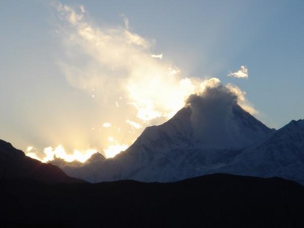 Sun setting behind world's 7th highest peak