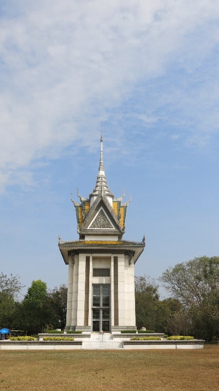 The memorial stupa containing the skulls of 8000 victims