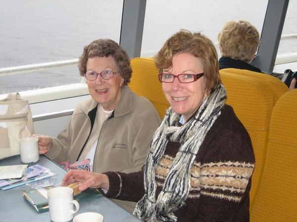Mum and Linda having lunch on the cruise