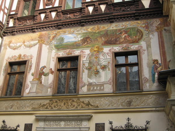 A decorated wall of the courtyard in Peles Castle 
