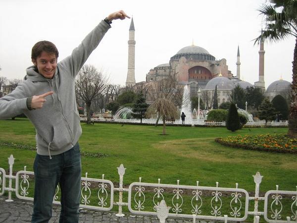 Joel pointing out the Aya Sofya!