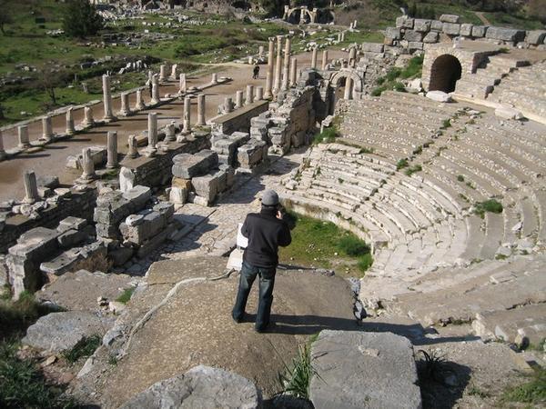 Michael getting a shot of the Arena, Ephesus