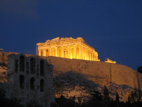 The Parthenon on Acropolis Hill at dusk