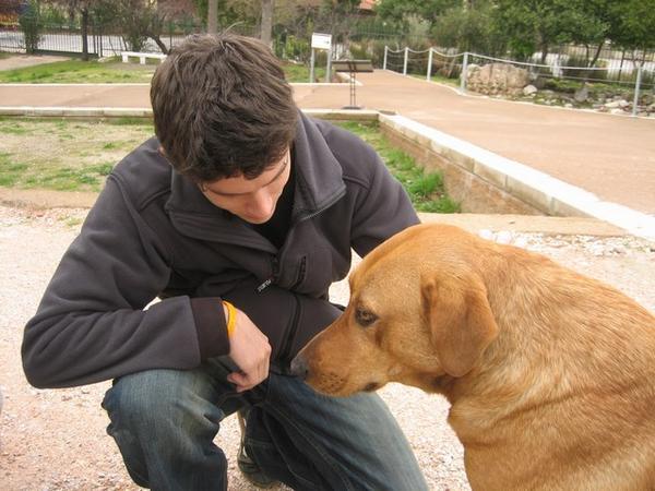 Michael making 'friends' with our notorious 'guide dog'!