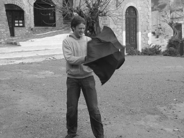 My umbrella never lived to see another day after battling the winds on Monemvasia!