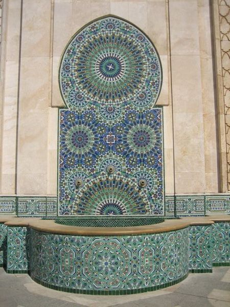 One of the beautiful tilled fountains at the Hassan II Mosque