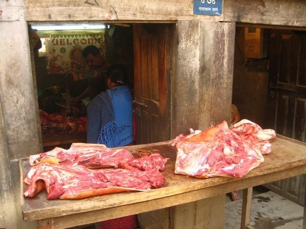 A butcher in the streets of Thamel