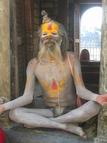 The sadhus often smear their bodies with ashes from the funeral pyres.