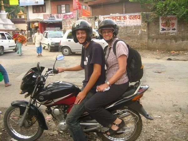 Motor bike riders taking their chance on the traffic-congested streets of Kathmandu!
