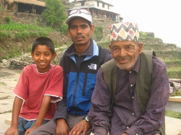 Sabin with his father, Lok and his grandfather near Ghandruk