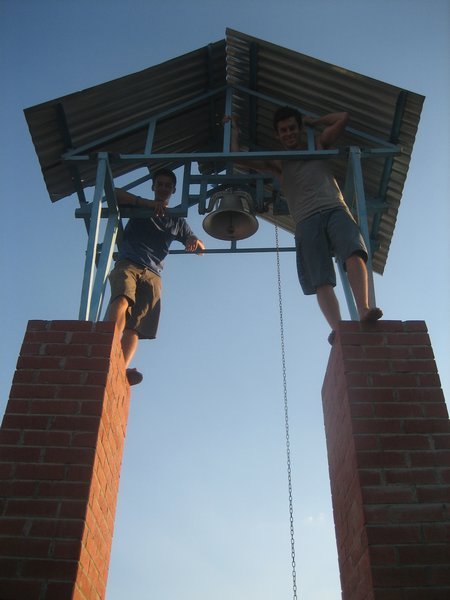 The boys had to climb the bell tower at the UCCSA church!