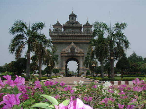The Patuxai monument at the end of the road