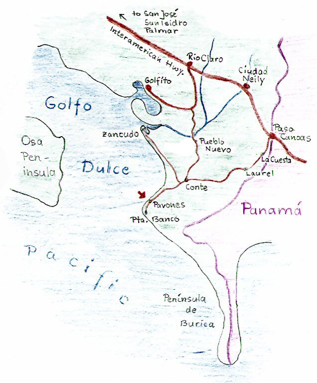 map of pavones close to the border to panama