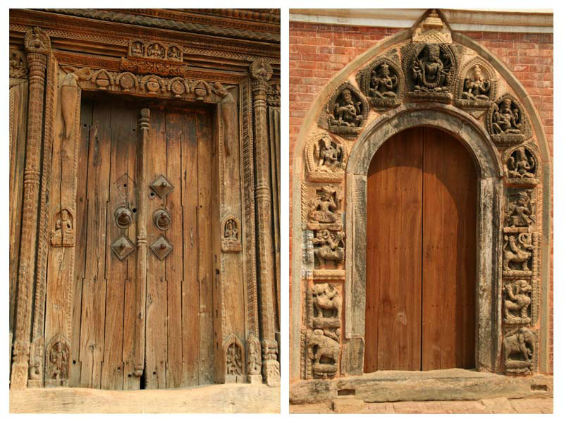beautifully carved wooden doors all around...