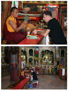 Grant getting a blessing at the monastery...