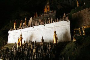 many Buddha statues at the lower cave