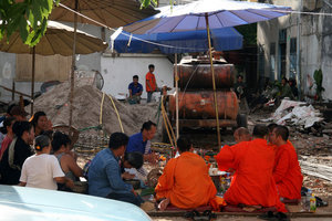 monks blessing the construction site