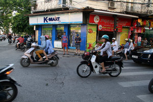 crossing the street in Hanoi