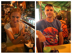 enjoying dinner in Hanoi