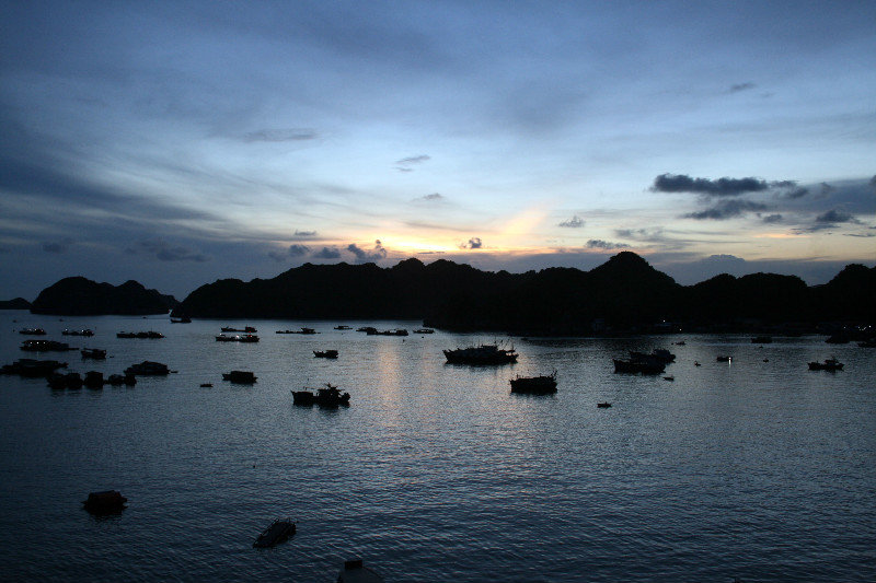 sun setting over Halong Bay