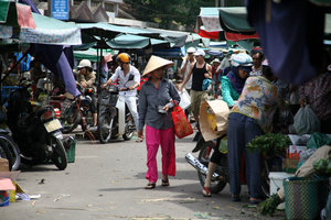 walking through the market in Hue